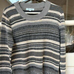 She + Sky Fringed Sweater Multi Colored with Grey, Blue, Tan OS